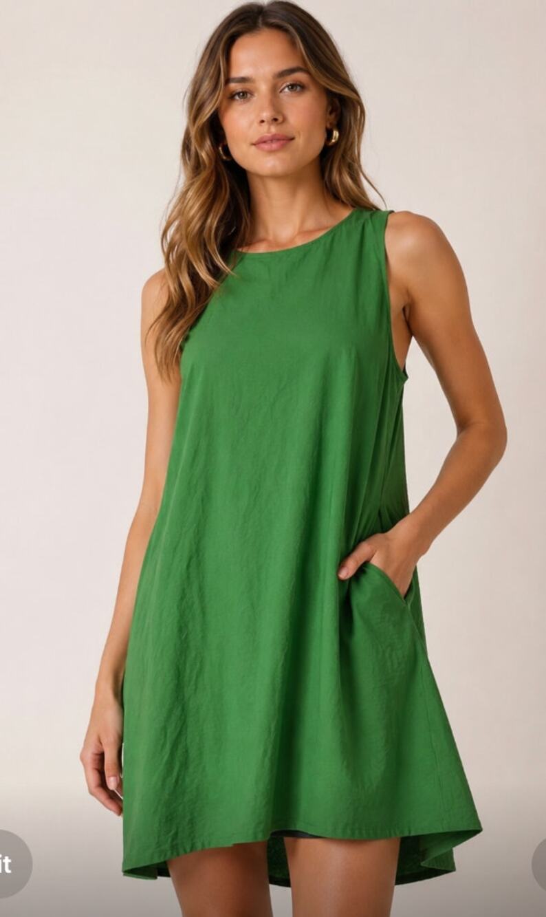 Chic Alex Marie Green Sleeveless Linen Blend Dress - Size 16